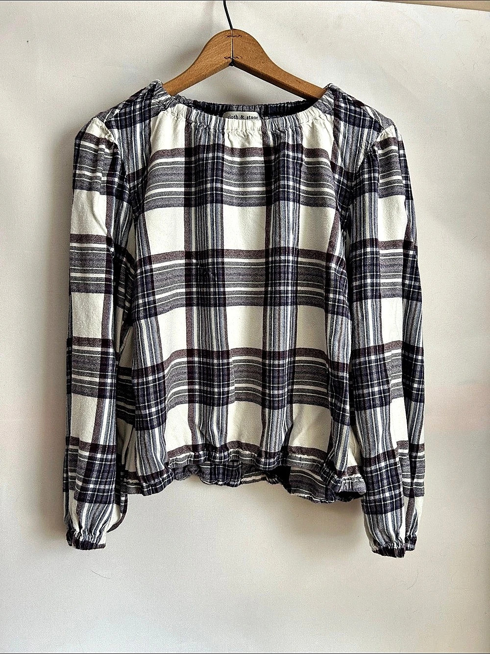 Anthropologie Cloth & Stone plaid blouse Plaid Long Sleeve Blouse in Blue XL